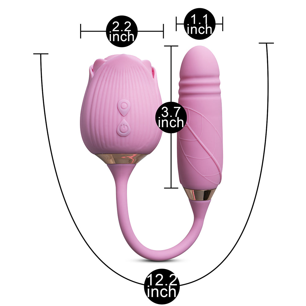 Pink Clitoral Rose Massager with Thrusting Vibrator